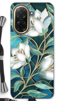 Fleurs en vitrail bleu