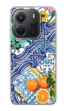 Blue tiles and oranges