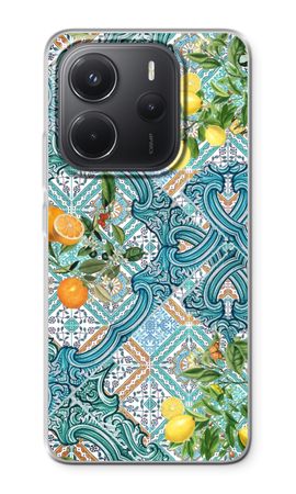 Blue tiles, lemons and oranges