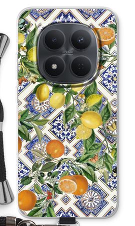 Azulejos azules, limones y naranjas