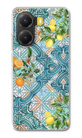 Blue tiles, lemons and oranges