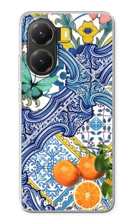 Blue tiles and oranges