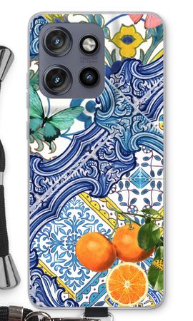 Blue tiles and oranges