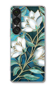 Blue stained glass flowers