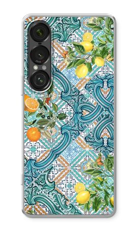 Blue tiles, lemons and oranges