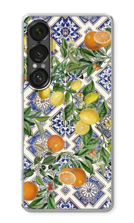 Blue tiles, lemons and oranges