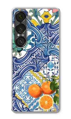 Blue tiles and oranges