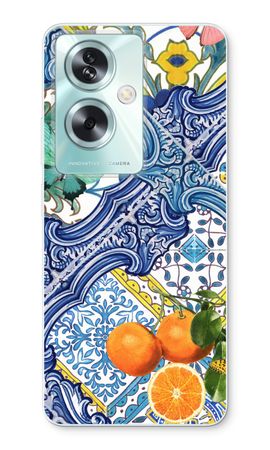 Blue tiles and oranges