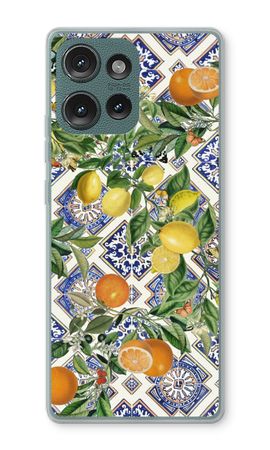 Blue tiles, lemons and oranges