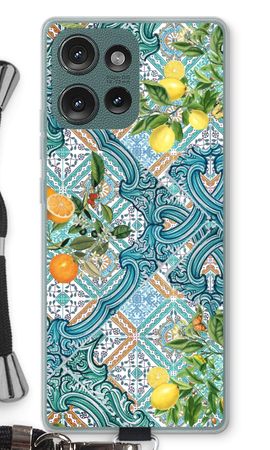 Blue tiles, lemons and oranges