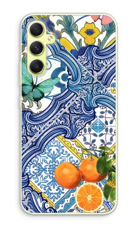 Blue tiles and oranges