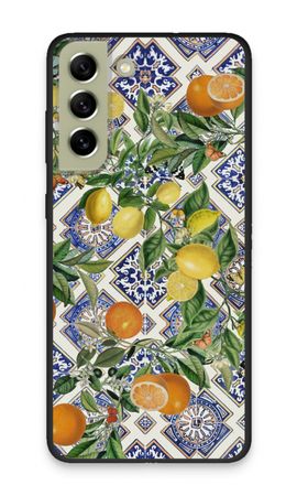 Blue tiles, lemons and oranges