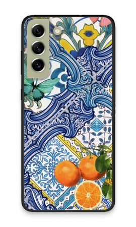 Blue tiles and oranges