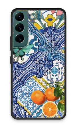 Blue tiles and oranges