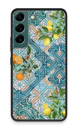 Blue tiles, lemons and oranges