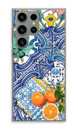 Blue tiles and oranges