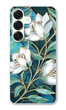 Blue stained glass flowers