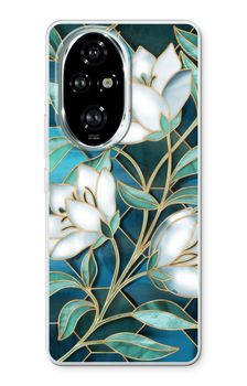 Blauwe glas-in-lood bloemen