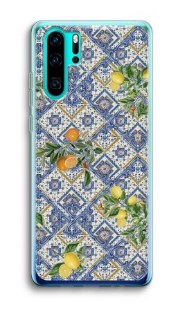 Blue tiles, lemons and oranges - small