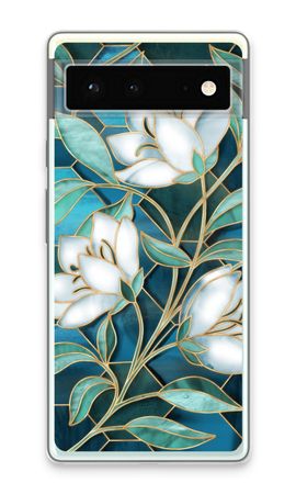 Blue stained glass flowers