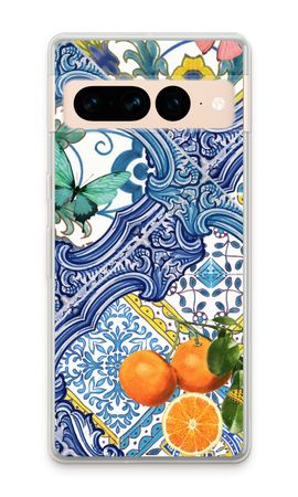 Azulejos azules y naranjas