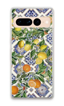 Azulejos azules, limones y naranjas