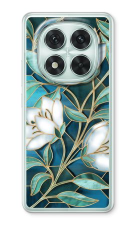 Blue stained glass flowers