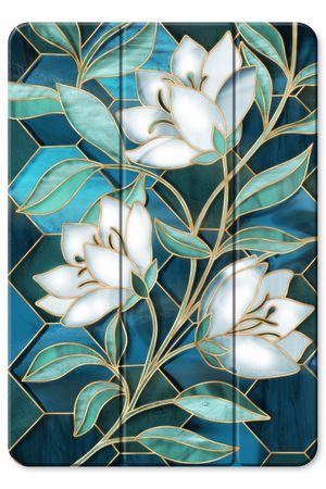 Blue stained glass flowers