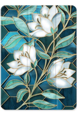 Blue stained glass flowers