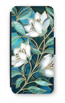 Blauwe glas-in-lood bloemen