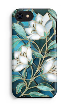 Blauwe glas-in-lood bloemen