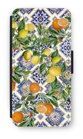 Blue tiles, lemons and oranges