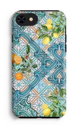 Blue tiles, lemons and oranges