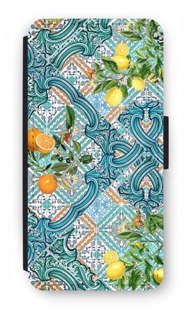 Blue tiles, lemons and oranges