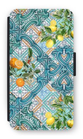 Blue tiles, lemons and oranges