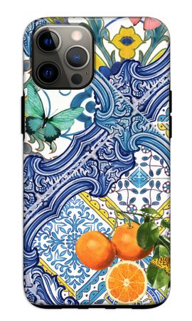 Blue tiles and oranges