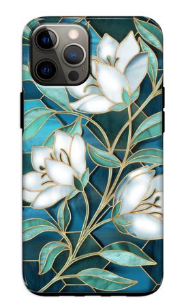 Blå blommor i färgat glas