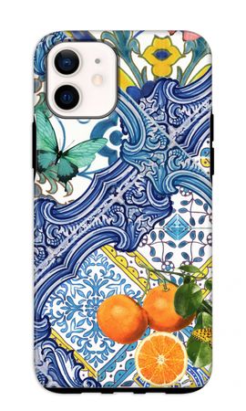 Blue tiles and oranges