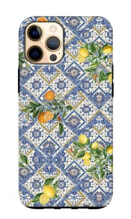 Blue tiles, lemons and oranges - small
