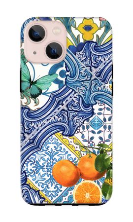 Blue tiles and oranges