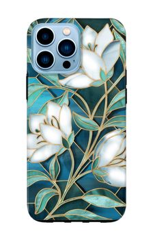 Fleurs en vitrail bleu