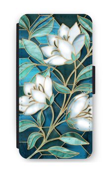 Blauwe glas-in-lood bloemen