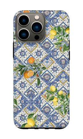 Blue tiles, lemons and oranges - small
