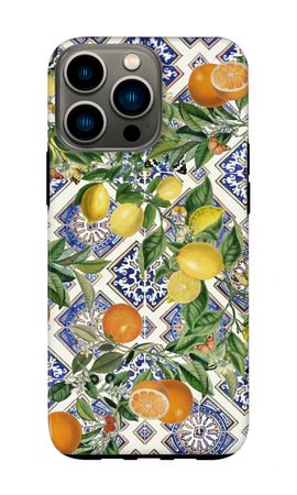 Blue tiles, lemons and oranges