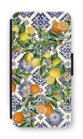 Blue tiles, lemons and oranges