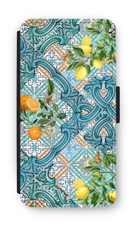 Blue tiles, lemons and oranges