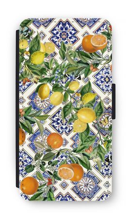 Blue tiles, lemons and oranges