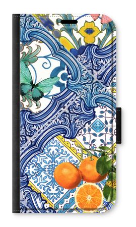Blue tiles and oranges