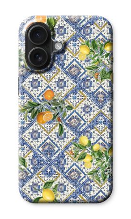 Blue tiles, lemons and oranges - small