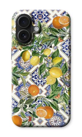Blue tiles, lemons and oranges